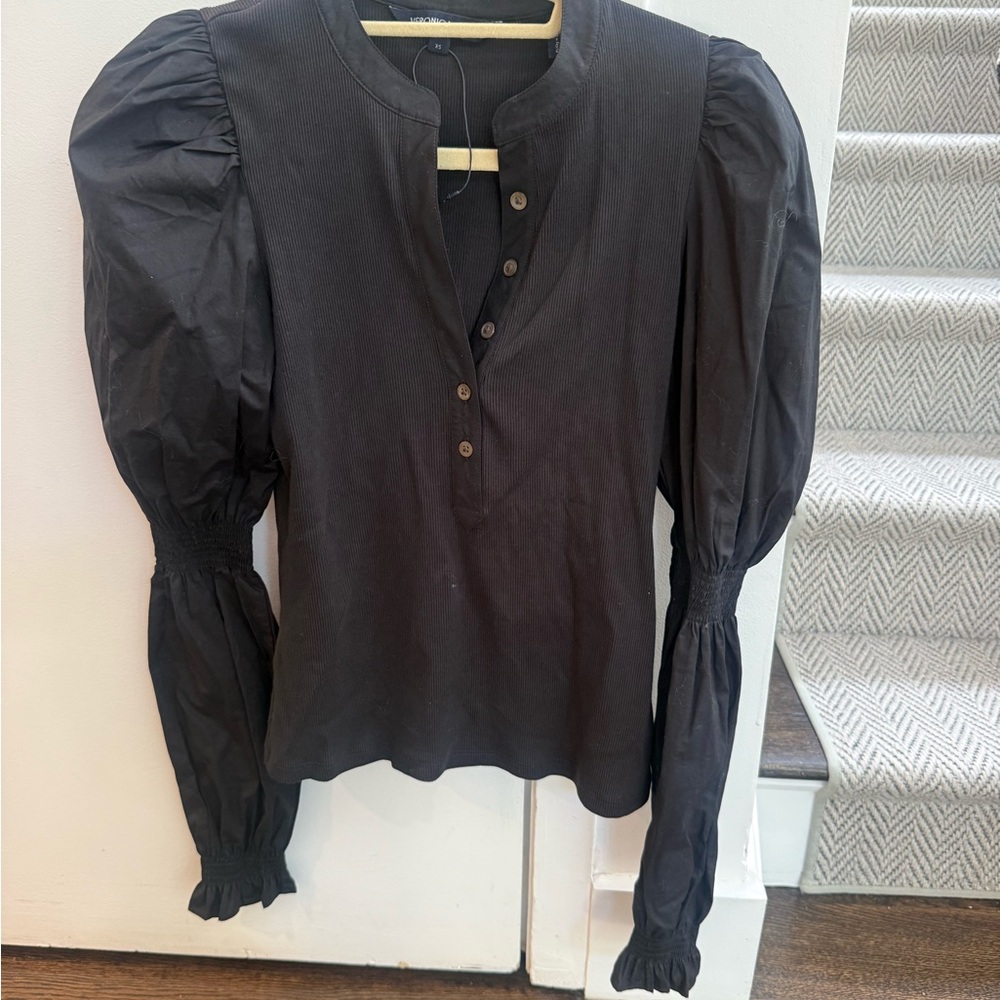 Black Puff-Sleeve Women's Top